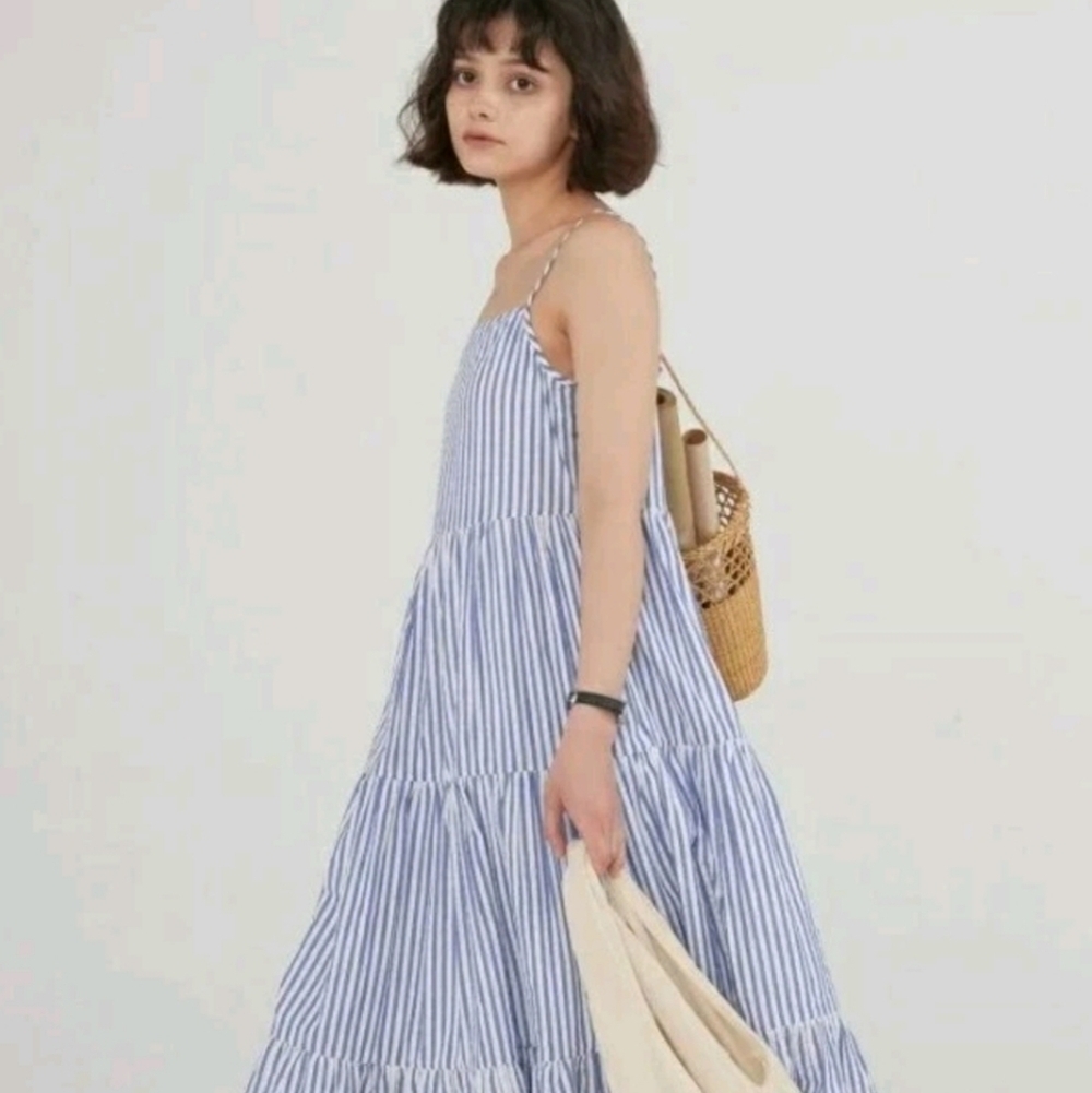 Maison 123 Maxi Dress Stripe Tiered Blue